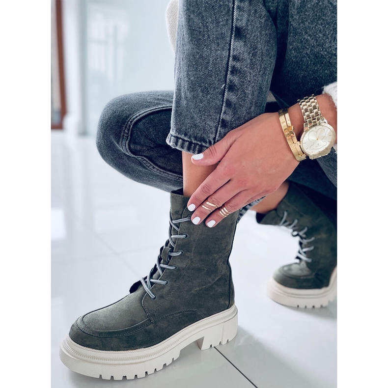 Roisin Green semišové šněrovací kozačky zelená 1