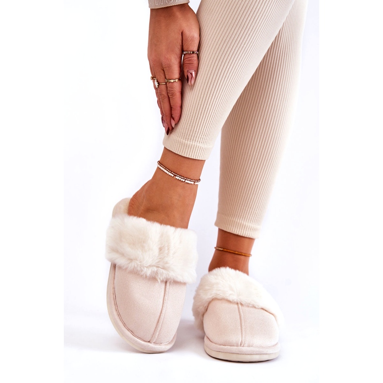 Hladké pantofle žen s jasnou béžovou kožešinou béžový 1