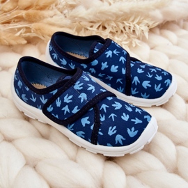 BEFADO S.A. Dětské pantofle Befado Traces of a Dinosaur 974X476 Navy Blue námořnická modrá 1