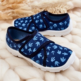 BEFADO S.A. Dětské pantofle Befado Traces of a Dinosaur 974X476 Navy Blue námořnická modrá 2