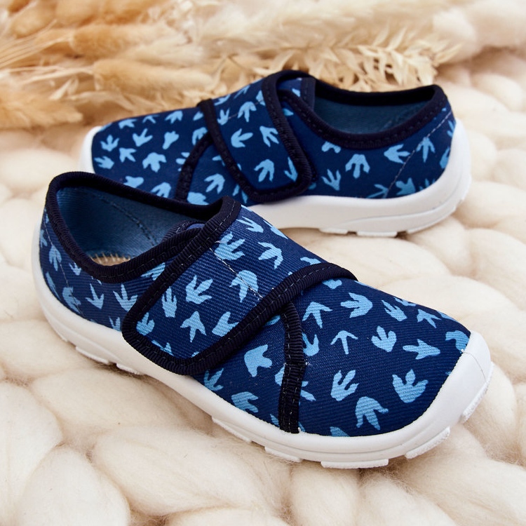 BEFADO S.A. Dětské pantofle Befado Traces of a Dinosaur 974X476 Navy Blue námořnická modř 2
