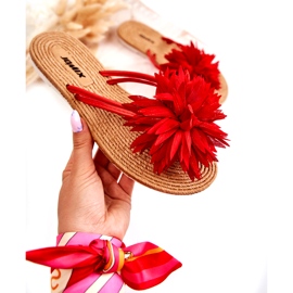 WJ1 Dámské žabky s látkovým zdobením Eviana červená červené 2