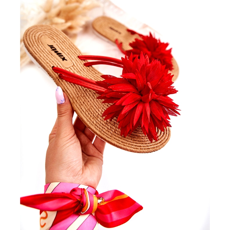 WJ1 Dámské žabky s látkovým zdobením Eviana červená červené 2