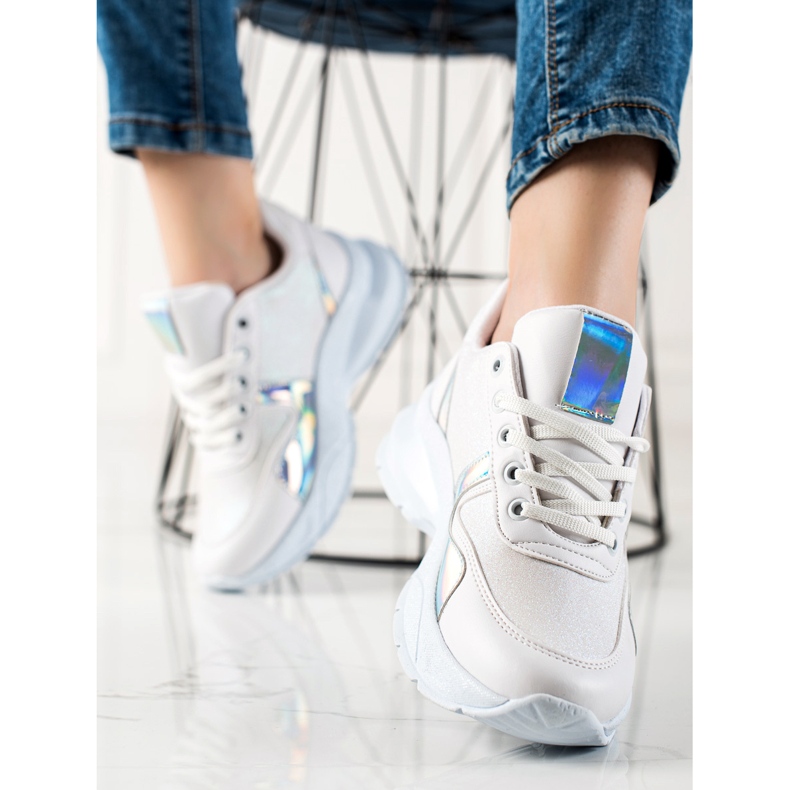 TRENDI Tenisky se třpytkami bílý stříbrný 1