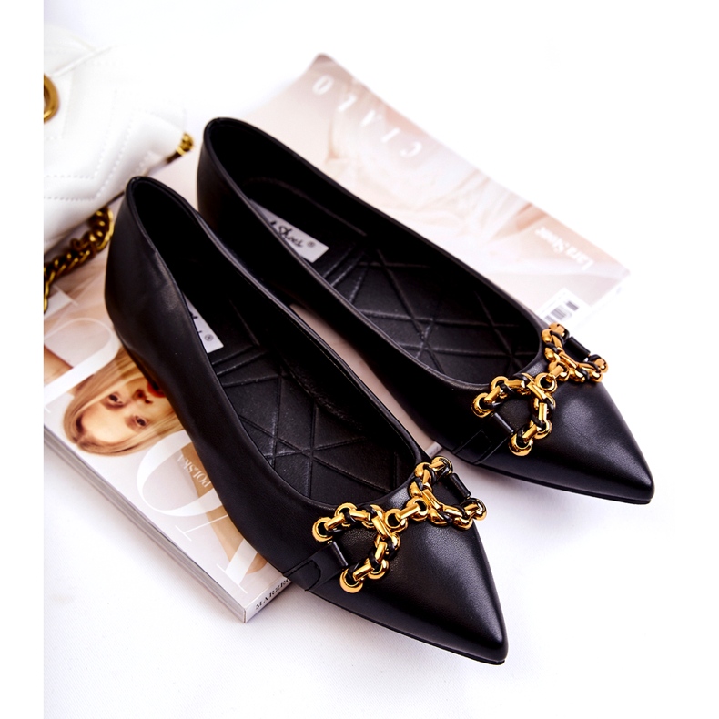 WS1 Dámské Baleríny ve špici S černým Carlos Ornamentem černá 4