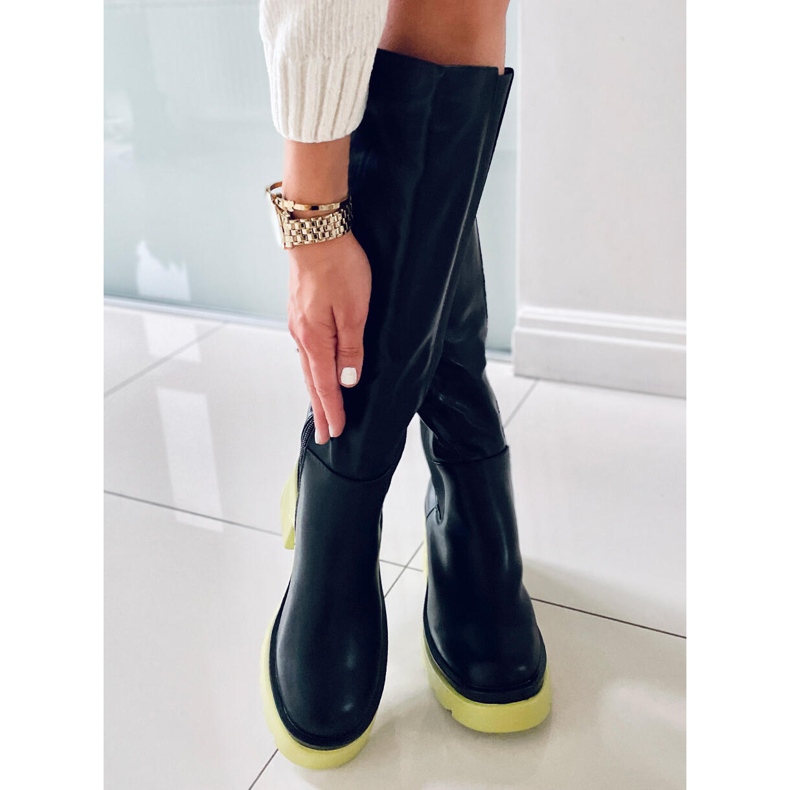 PA1 Kozačky s barevnou podrážkou od Woods BLACK/GREEN černá 1