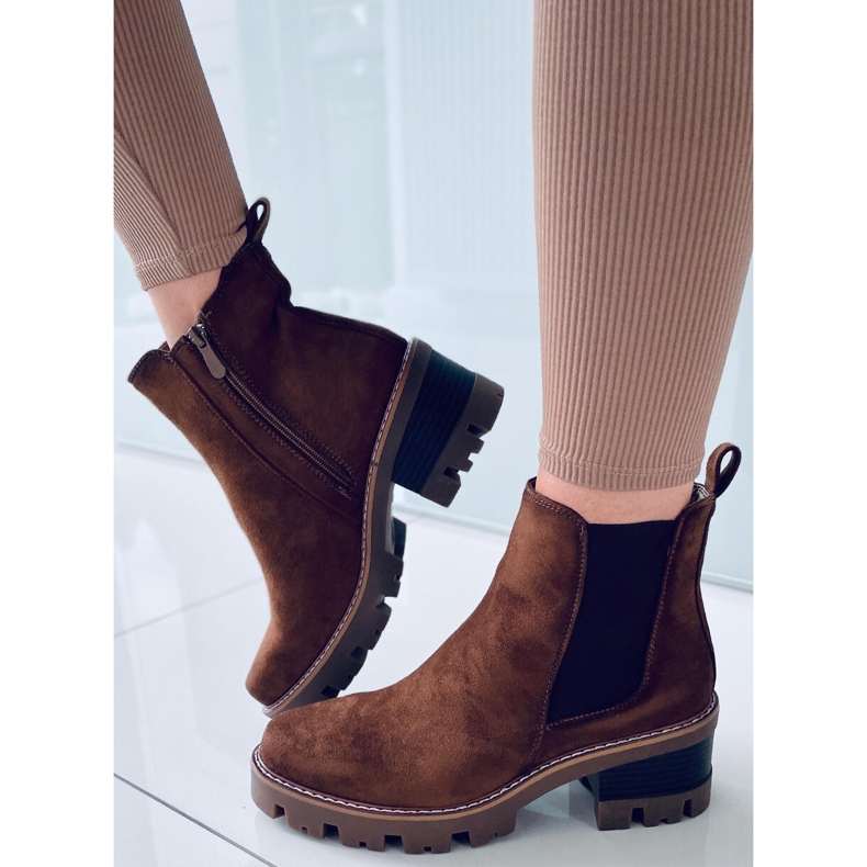 Ragga Khaki kozačky na vysokém podpatku hnědý 2