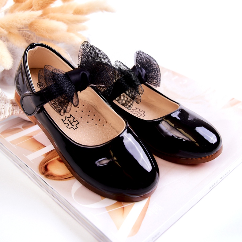 Vinceza Lakované dětské balerínky se suchým zipem a mašlí, černé černá 3