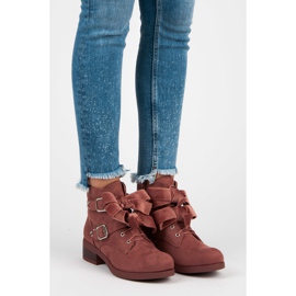 Ideal Shoes Kozačky s mašličkami růžový 1