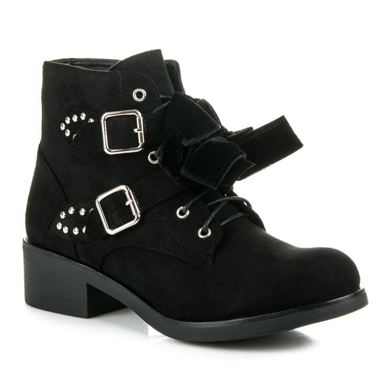 Ideal Shoes Kozačky s mašličkami černý 1