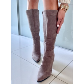 PA1 Semišové boty na podpatku Farrah Khaki béžový šedá 2