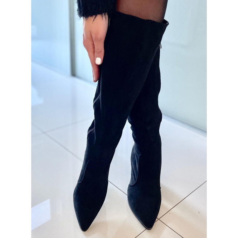 PA1 Černé semišové kozačky na podpatku Farrah černá 2