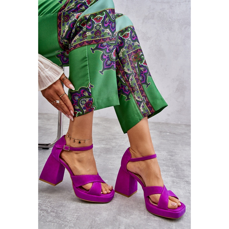 Lewski Shoes Dámské semišové sandály na vysokém podpatku Leski Boty 3221 Fuchsia růžový 2