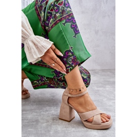 Lewski Shoes Dámské semišové sandály s podpatky levé boty 3221 béžová hnědý 2 Lewski Shoes Dámské semišové sandály s podpatky levé boty 3221 béžová hnědý 2