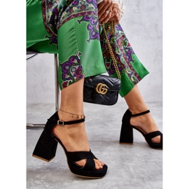 Lewski Shoes Dámské semišové sandály na vysokém podpatku Leski Boty 3221 Black černý 2