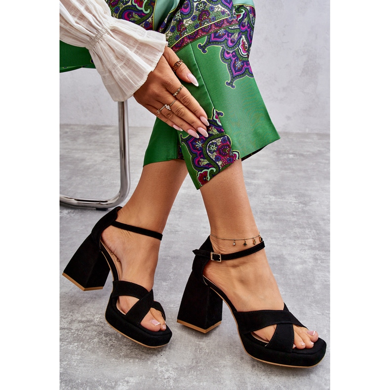 Lewski Shoes Dámské semišové sandály na vysokém podpatku Leski Boty 3221 Black černá 1