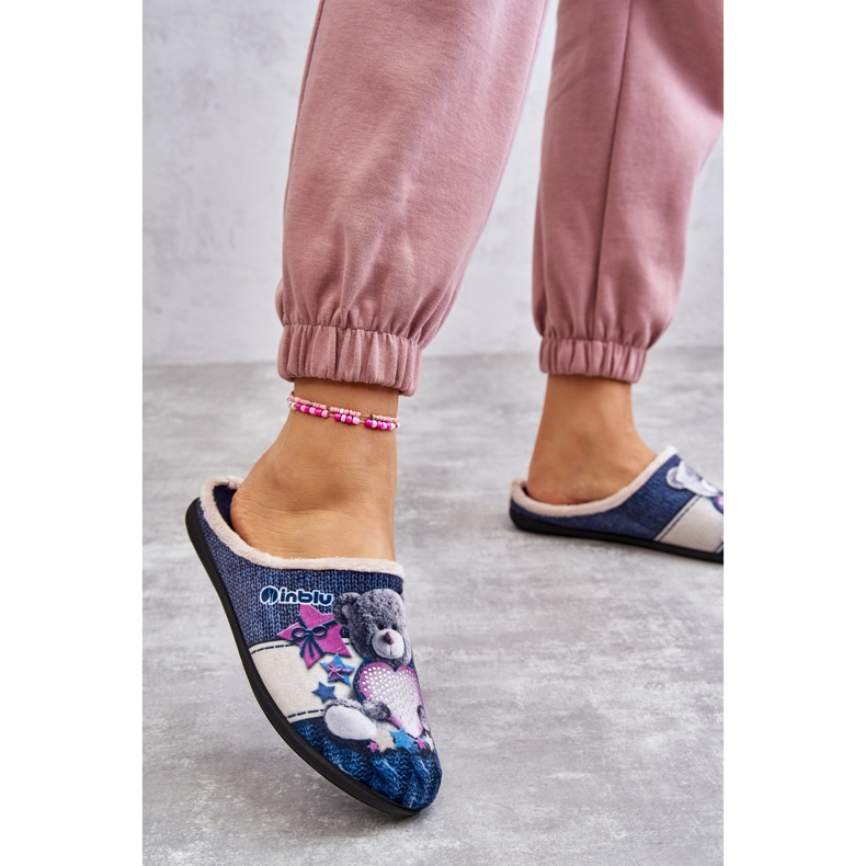 BEFADO S.A. Pantofle Befado Teddy Bear With Heart 155D210 Navy Blue námořnická modrá 2