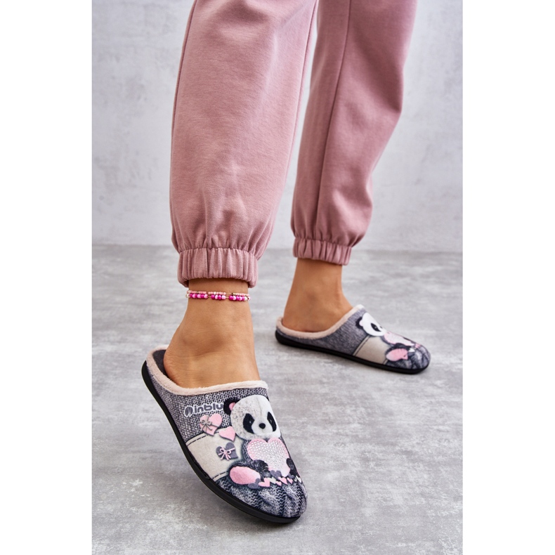 BEFADO S.A. Pantofle Befado Panda se srdcem 155D209 šedé šedá 2