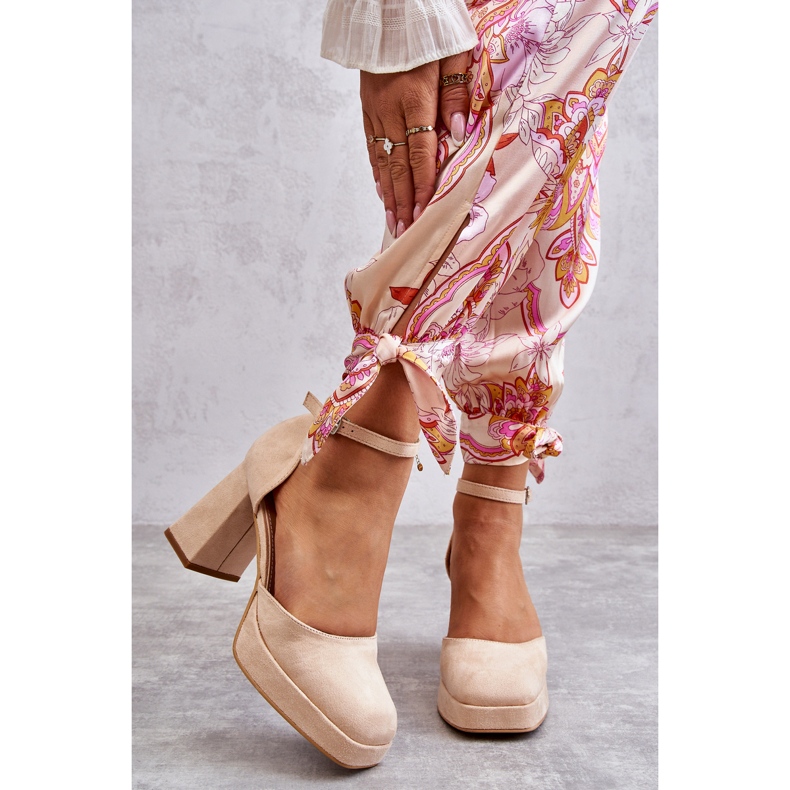 PS2 Semišové lodičky Na robustních Podpatcích A Platformě Béžová Průměr béžový 1