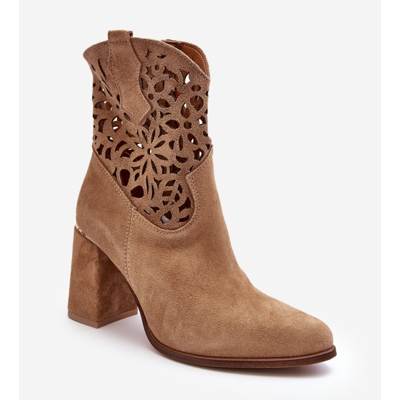 Lewski Shoes Semišové prolamované kotníkové boty Leewski Shoes 3264 Dark Beige hnědý 2