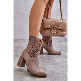 Lewski Shoes Semišové prolamované kotníkové boty Leewski Shoes 3264 Světle hnědé hnědý 2