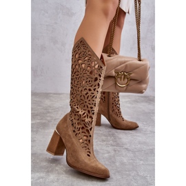 Lewski Shoes Semišové prolamované boty Leewski Shoes 3234 Dark Beige béžový 2