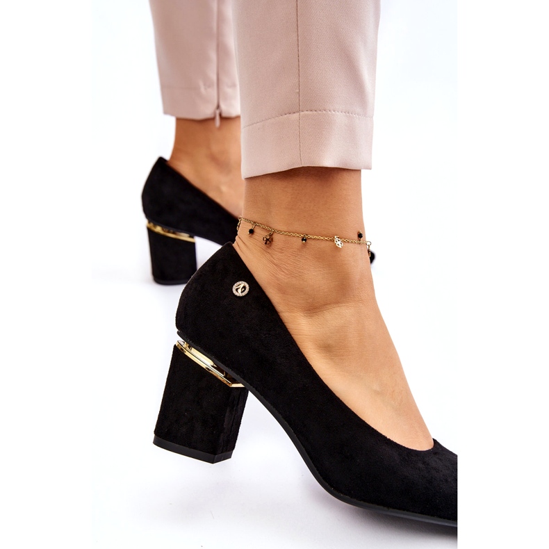 PS1 Klasické semišové lodičky na vysokém podpatku s černým zdobením Derren černá 2