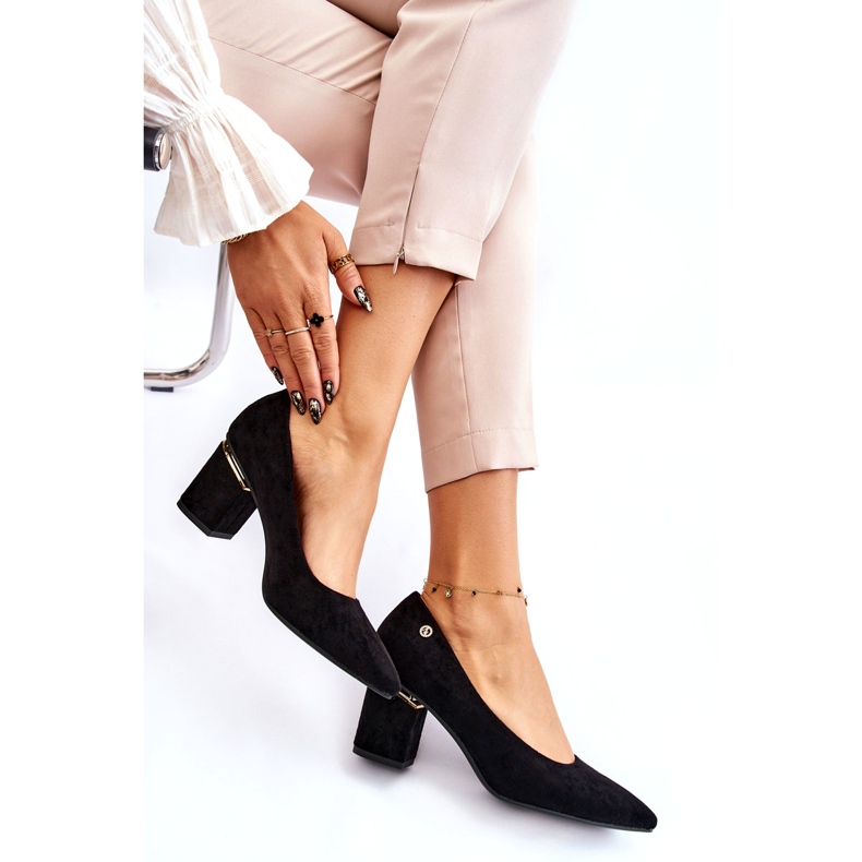 PS1 Klasické semišové lodičky na vysokém podpatku s černým zdobením Derren černá 4