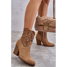 Lewski Shoes Semišové prolamované kovbojské boty Leski Boty 3265 Dark Beige béžový 2