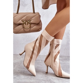 PS2 Módní dámské kozačky na vysokém podpatku Béžová Deyna béžový 2