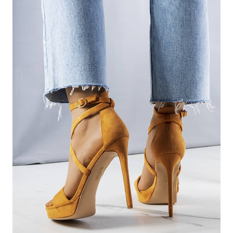 PA1 Camel sandály na vysokém podpatku značky Dorian hnědý žlutá 1