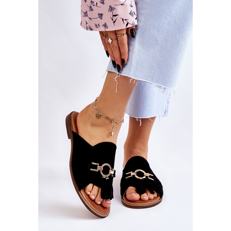 Lewski Shoes Dámské semišové pantofle Leewski Boty 3226 Black černá 1