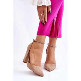 PM1 Elegantní semišové lodičky na podpatku Béžová Kaliya béžový 1