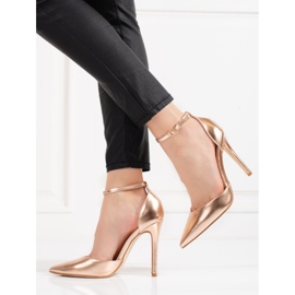 Dámské zlaté lodičky Shelovet se zapínáním kolem kotníku zlatý 1