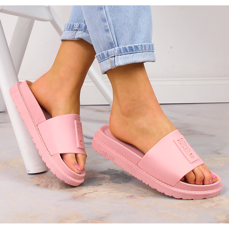 Dámské pantofle na platformě pudrově růžové Big Star LL274425 růžový 2