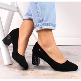 Dámské černé semišové lodičky na ozdobných podpatcích Sergio Leone PB178 černá 1