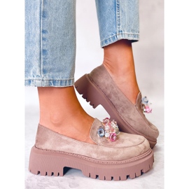 PA1 Korálkové mokasíny Stefani Khaki na platformě béžový 1