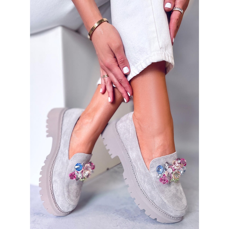 PA1 Korálkové mokasíny na platformě Stefani Grey šedá 1