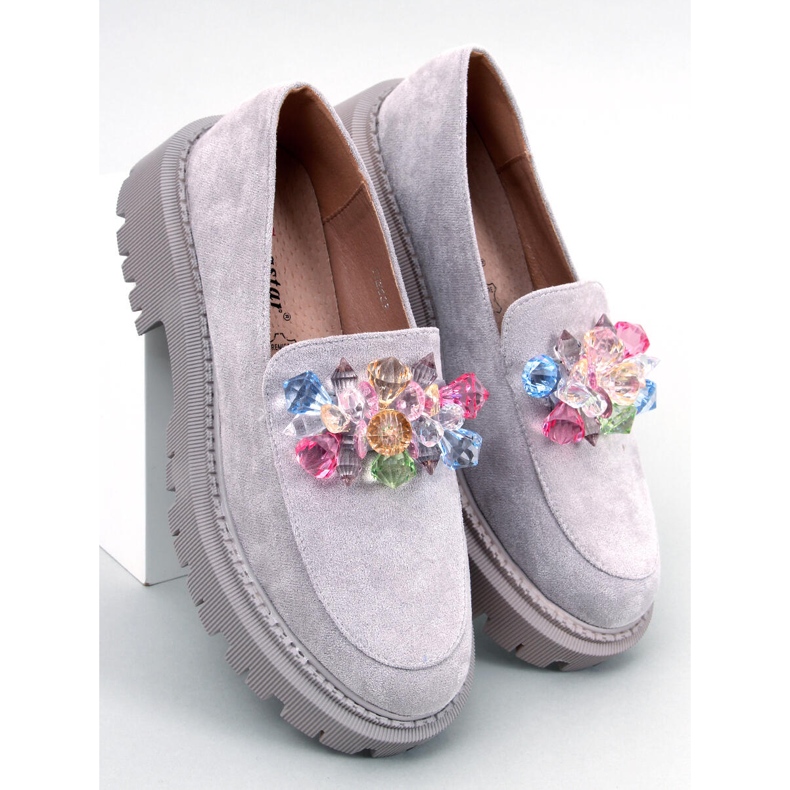 PA1 Korálkové mokasíny na platformě Stefani Grey šedá 2