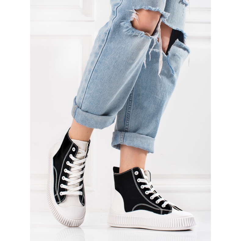 Dámské tenisky Shelovet vysoké bílé a černé bílý černá 2