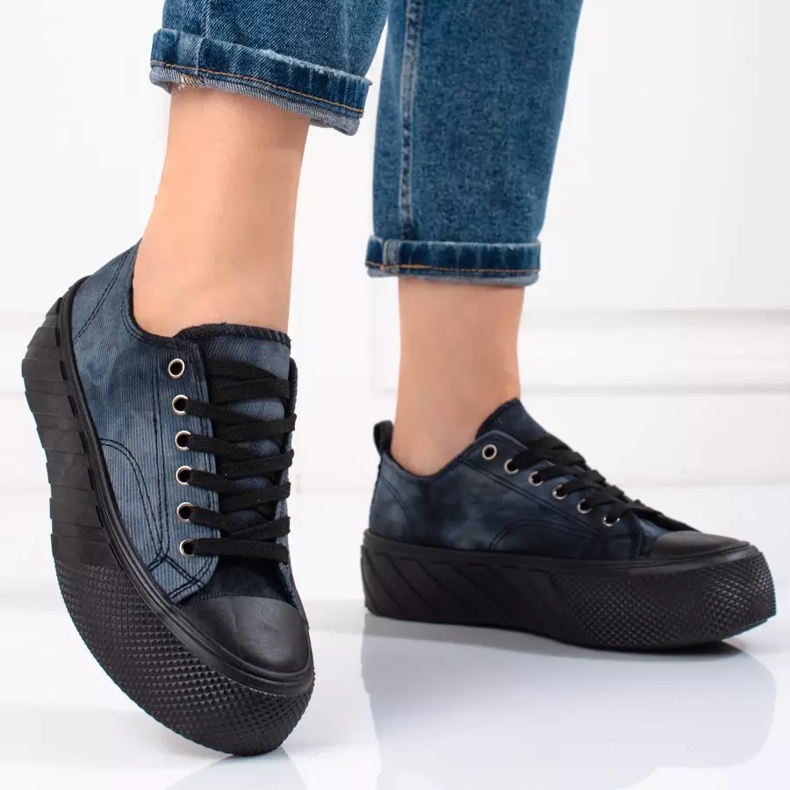 Dámské manšestrové tenisky Shelovet tmavě modré námořnická modrá 1