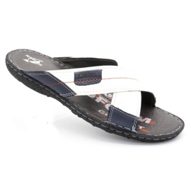 Kampol Pánské kožené pantofle 200 / B bílé bílý námořnická modrá 2 Kampol Pánské kožené pantofle 200 / B bílé bílý námořnická modrá 2