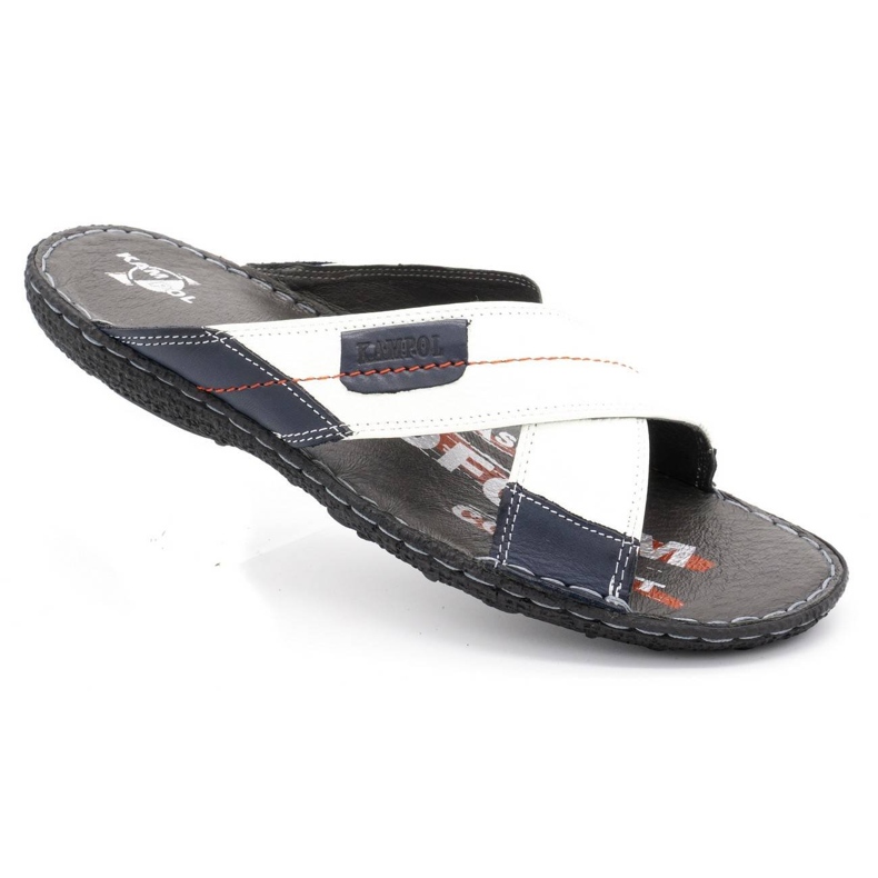 Kampol Pánské kožené pantofle 200 / B bílé bílý námořnická modrá 2 Kampol Pánské kožené pantofle 200 / B bílé bílý námořnická modrá 2