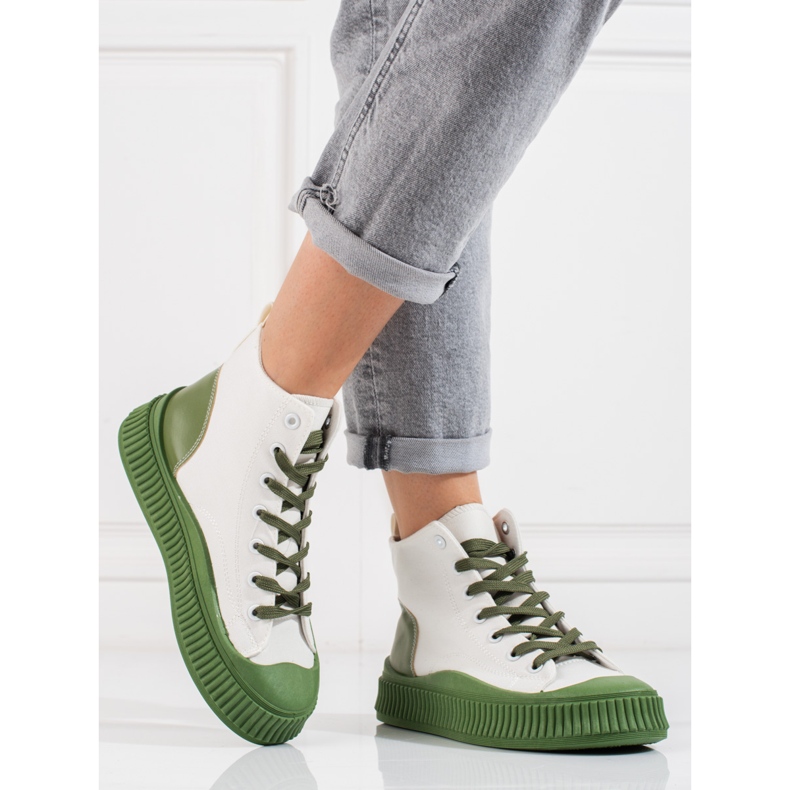 Dámské tenisky Shelovet vysoké bílé a zelené bílý zelený 2