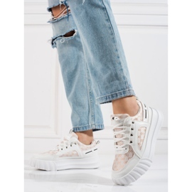 Bílé dámské sportovní boty Shelovet se silnou podrážkou béžový bílý zlatý 1