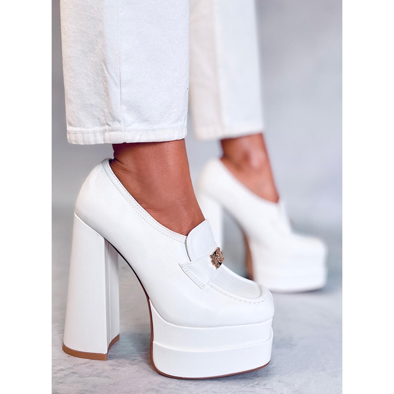 PA1 Mokasíny Ambra White na vysokém podpatku bílý 2