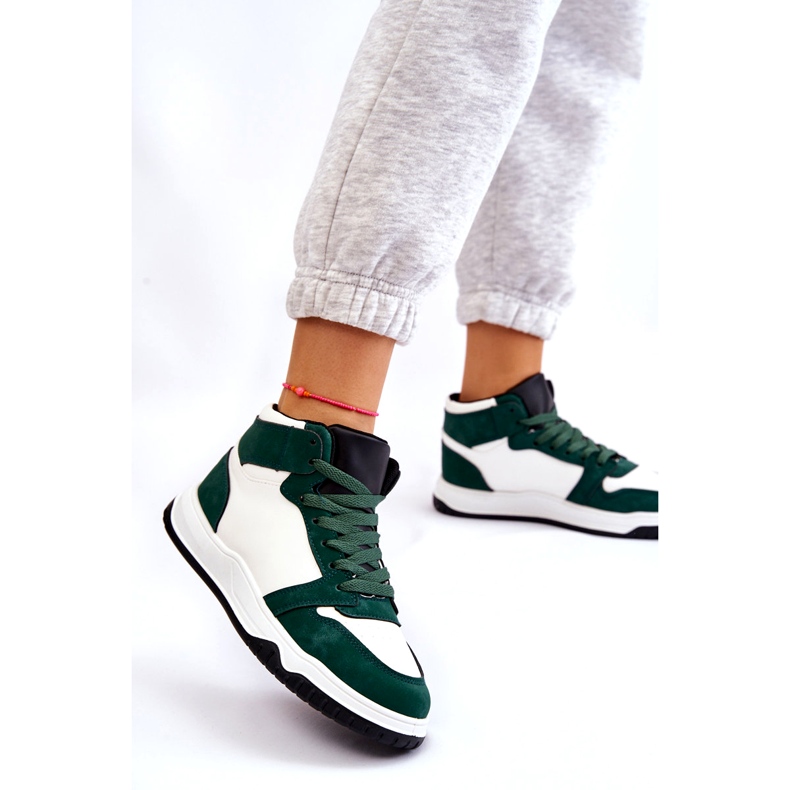 Vysoké dámské sportovní boty, tenisky, bílé a zelené bílý 2