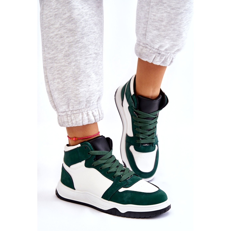 Vysoké dámské sportovní boty, tenisky, bílé a zelené bílý 5