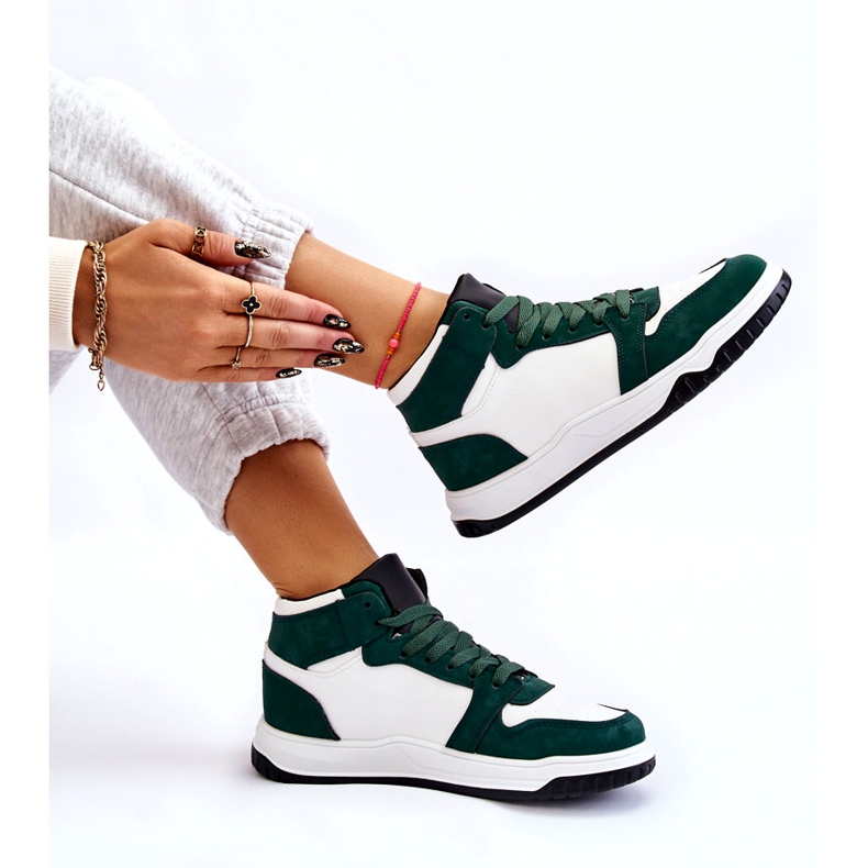 Vysoké dámské sportovní boty, tenisky, bílé a zelené bílý 7