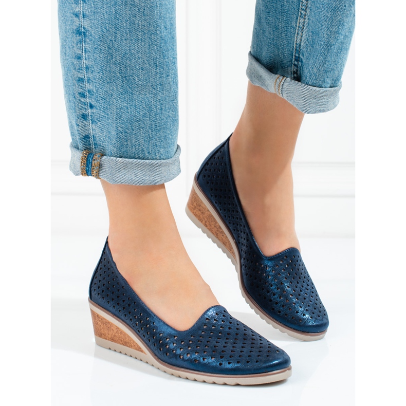 W. Potocki Dámské prolamované lodičky Potocki tmavě modrá modrý 1